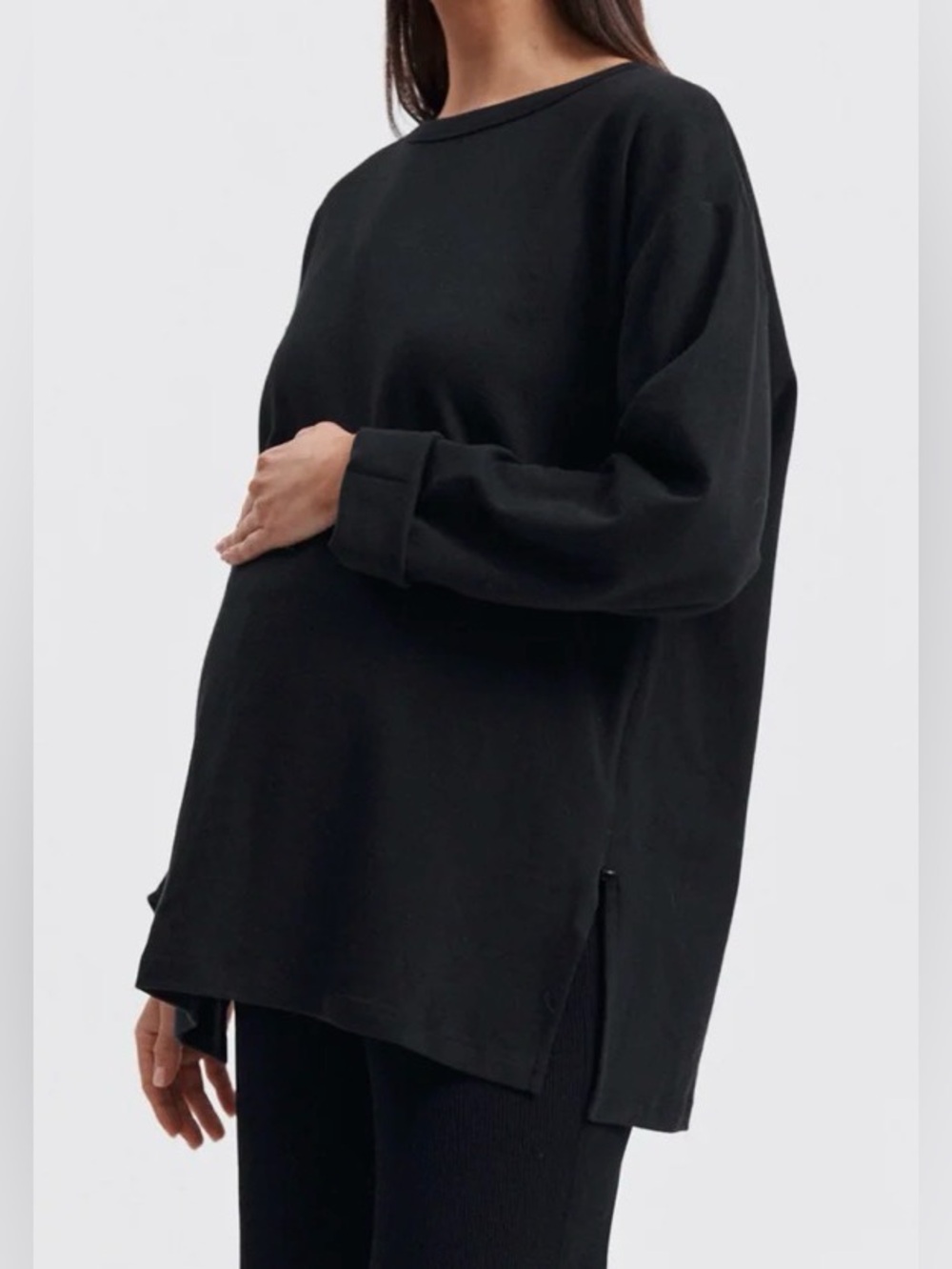 Relaxed Maternity Black Scoop-Neck Women's Sweater